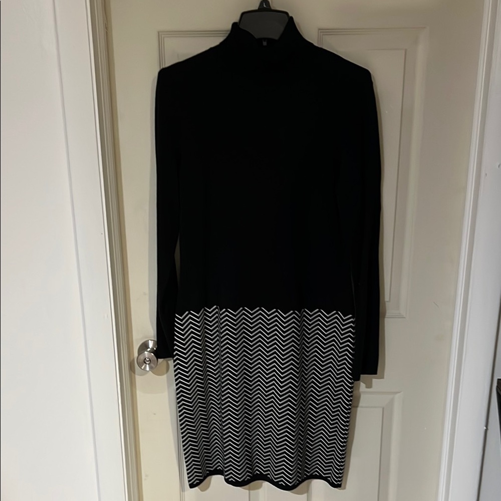 Black and White Long Sleeve Turtleneck Dress
